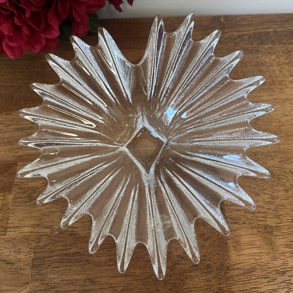 Vintage Wedgwood Clear Glass Bowl Devon Collection Starburst Textured Mid Centur - Picture 2 of 5